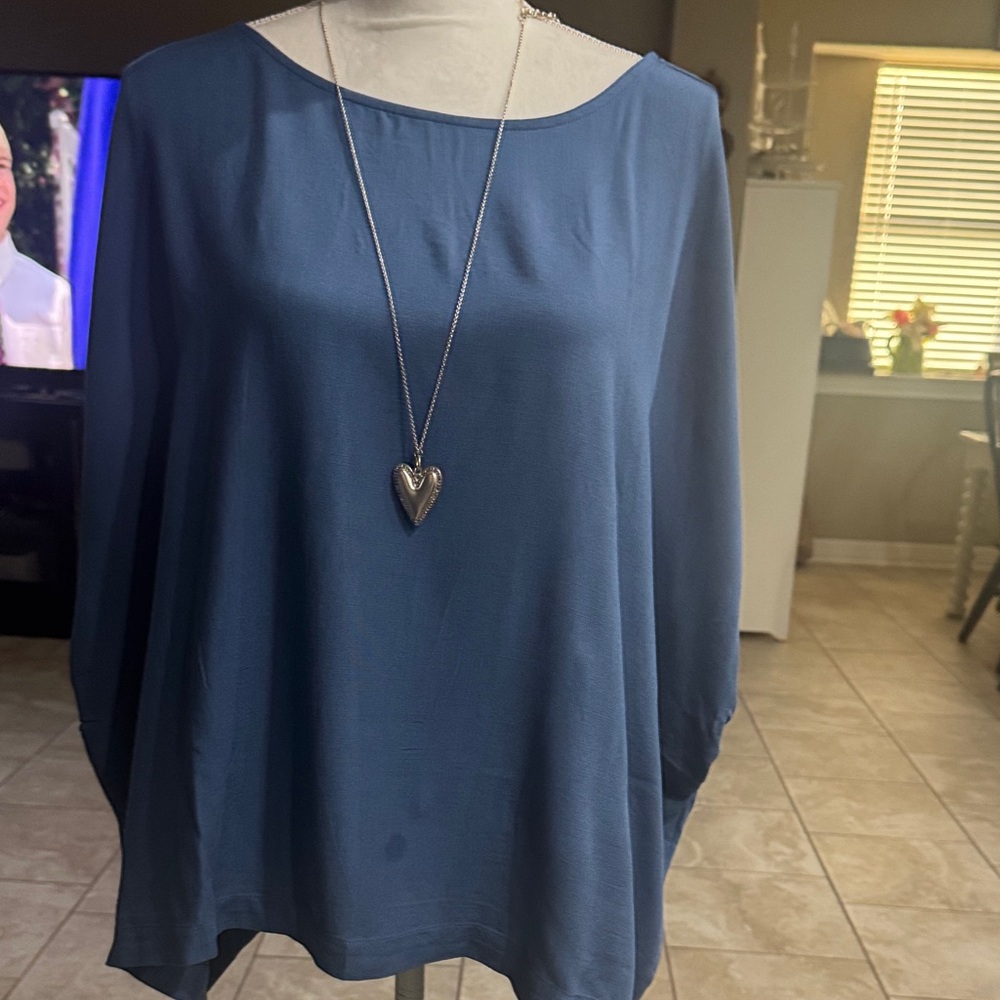 NWOT Zenana Blue Women's Boatneck Blouse loose fit SZ XL -